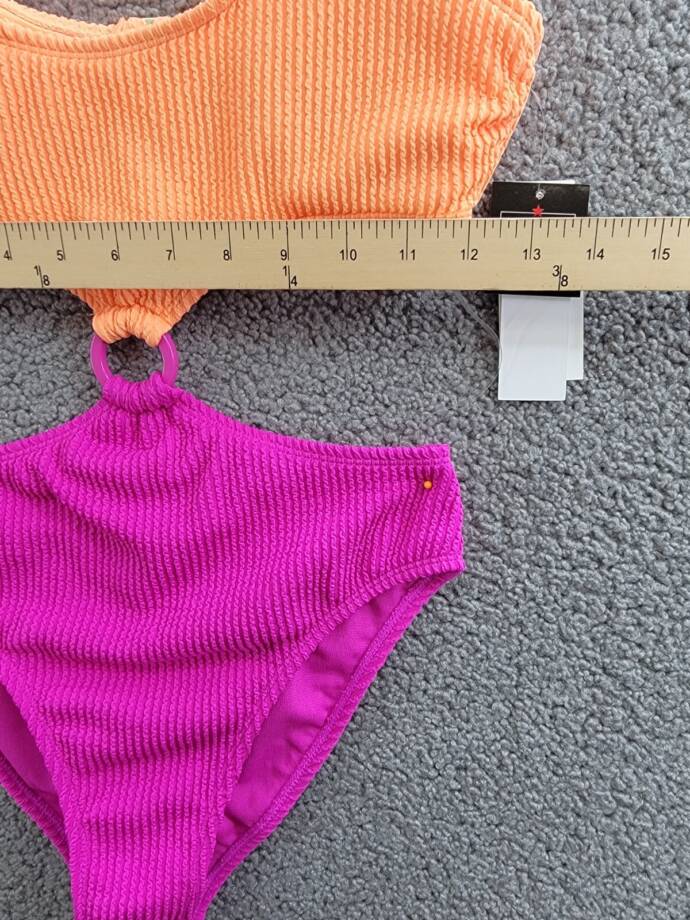 Salt & Cove Colorblocked One-Piece Monokini Juniors' M Peach/Fuchsia Scoop Neck