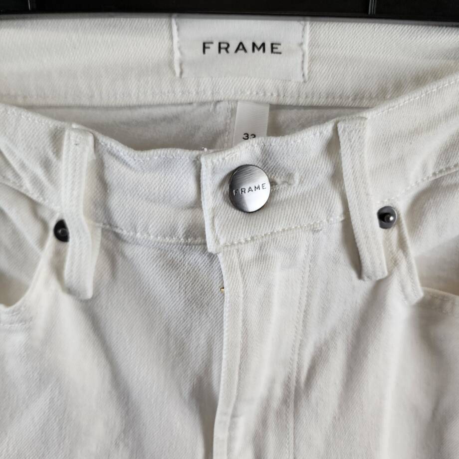 FRAME L'Homme Skinny Fit Jeans Men's 33 Blanc Rips Zip Fly With Button Closure~