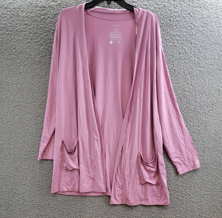 State of Day Knit Open Front Cardigan Women's L Mauve Orchid Front Pockets L/S