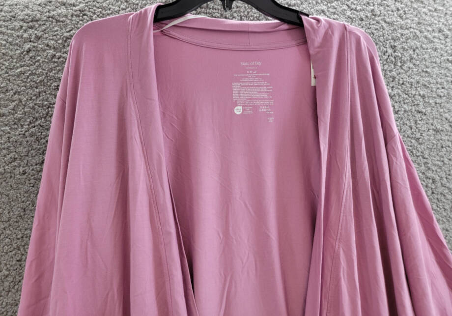 State of Day Knit Open Front Cardigan Women's L Mauve Orchid Front Pockets L/S