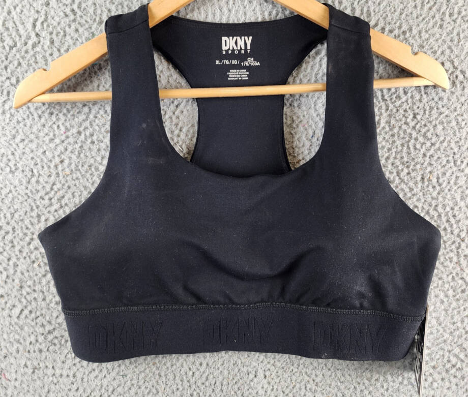 DKNY Sport Balance Compression Logo Racerback Sports Bra Women's XL Black