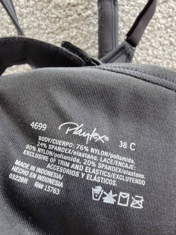 Playtex 18 Hour Bounce Control Wire Free Bra Women's 38C Black Hook & Eye Back