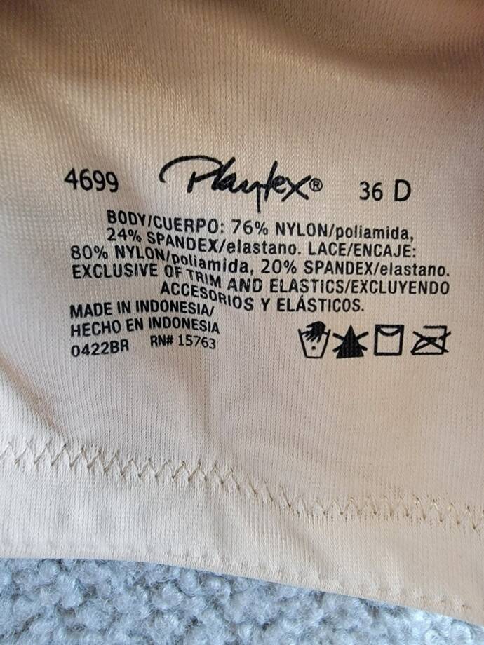Playtex 18 Hour Bounce Control Wire Free Bra Women's 36D Taupe Hook & Eye Back