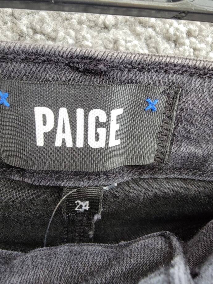 Paige Straight Leg Ankle Raw Hem Jeans Women's 24 Washed Black