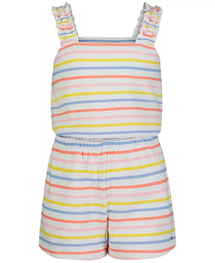 Tommy Hilfiger Stripe Terry Romper Big Girls XL (16) Multi Straight Neck Pull On