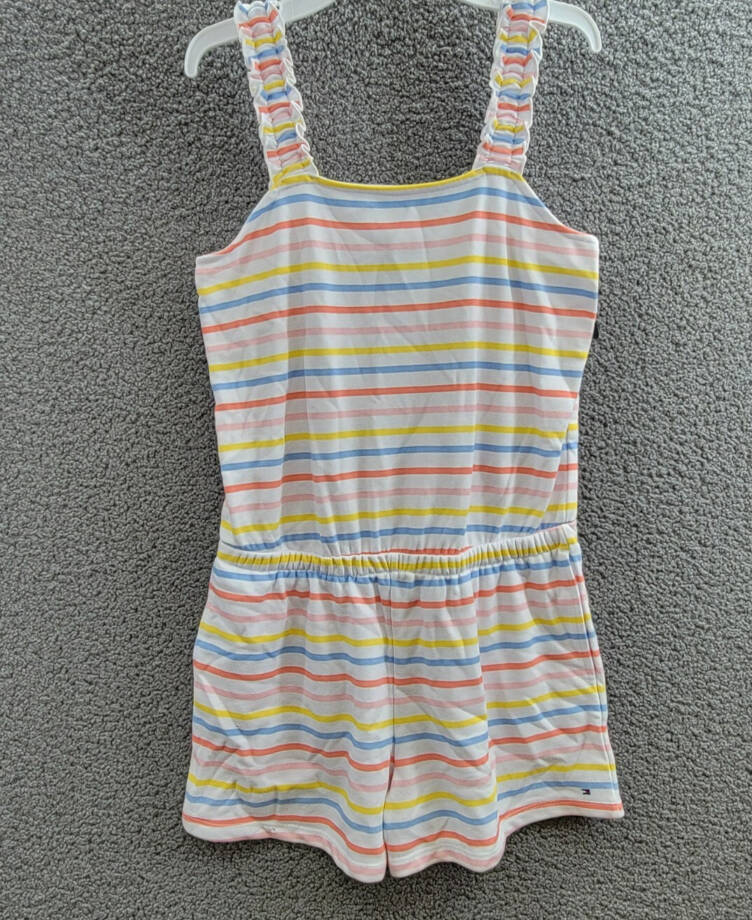 Tommy Hilfiger Stripe Terry Romper Big Girls XL (16) Multi Straight Neck Pull On