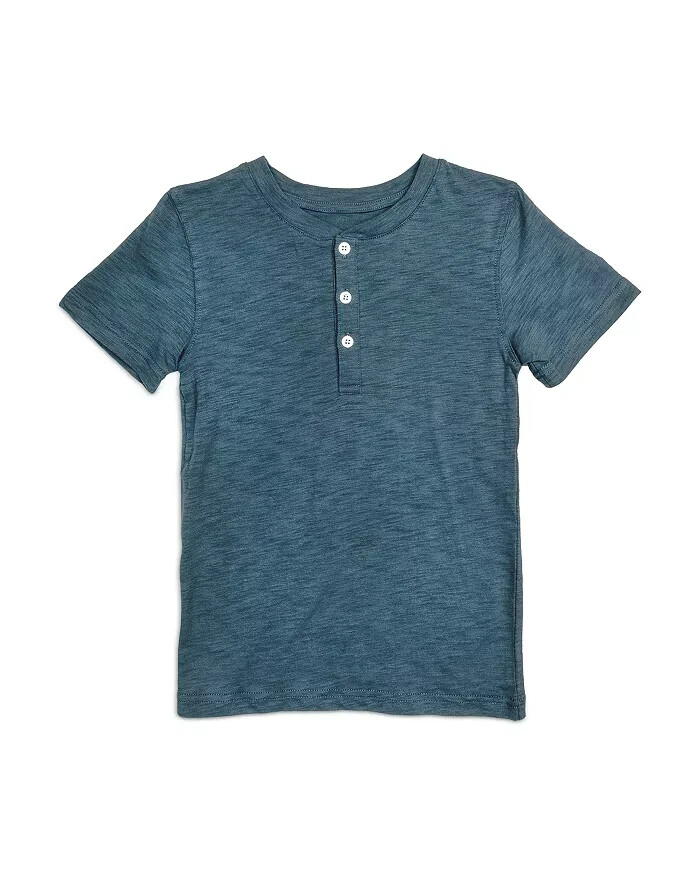 Appaman Day Party Henley TShirt Boys 7 Ensign Blue Heather Short Sleeve Pullover