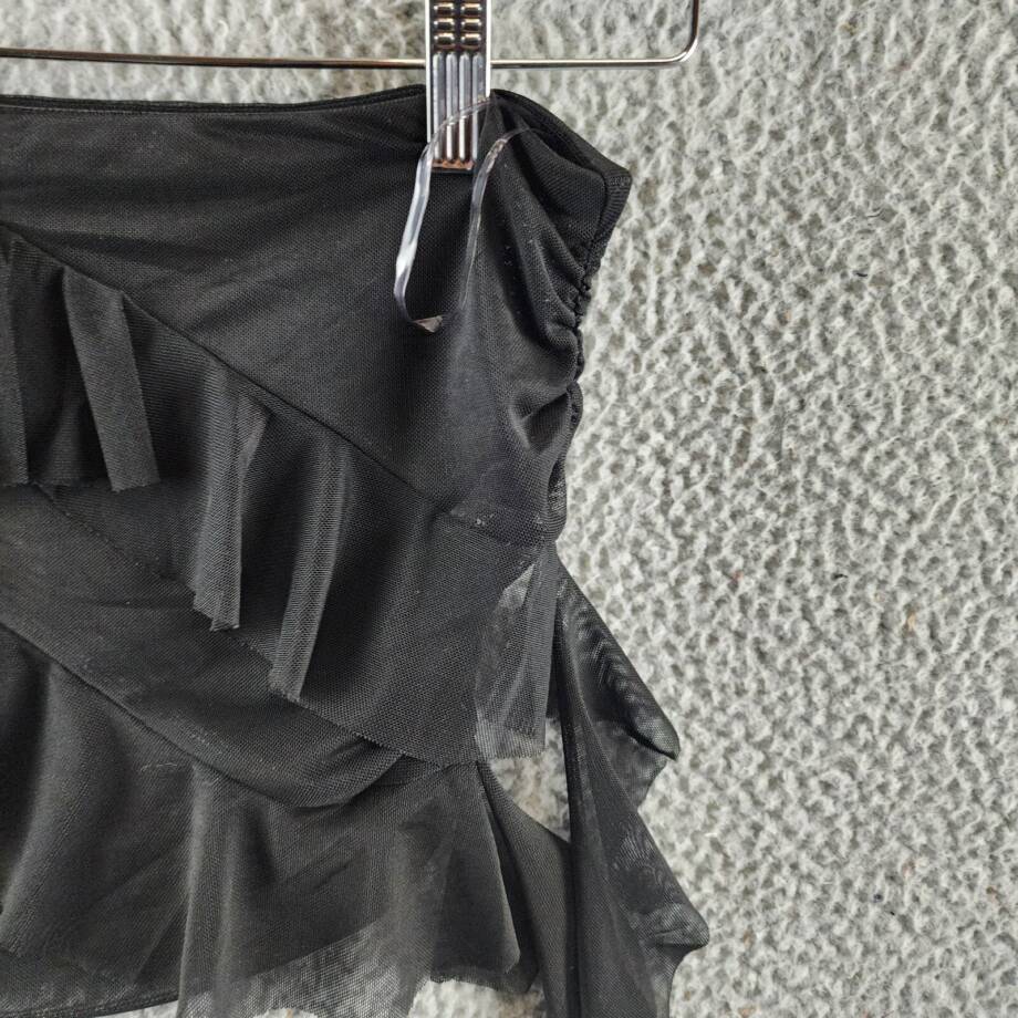 Aqua Draped Ruffled Mesh Tube Top Women's M Black Solid Sleeveless Pullover
