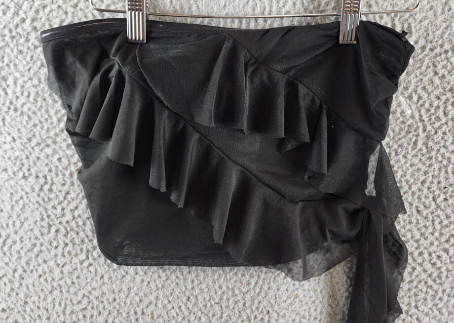 AQUA Draped Ruffle Mesh Tube Top Women's Small Black Pullover