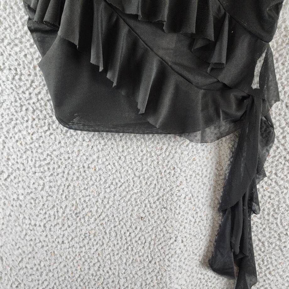 AQUA Draped Ruffle Mesh Tube Top Women's Small Black Pullover