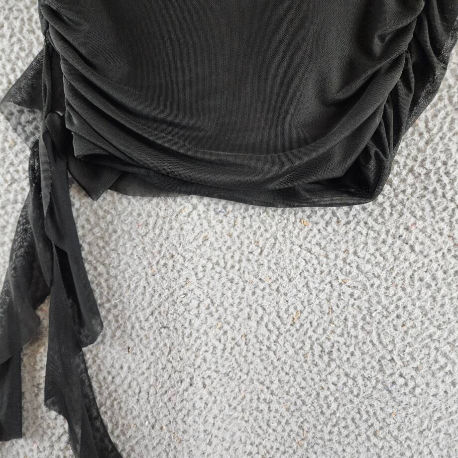 AQUA Draped Ruffle Mesh Tube Top Women's Small Black Pullover