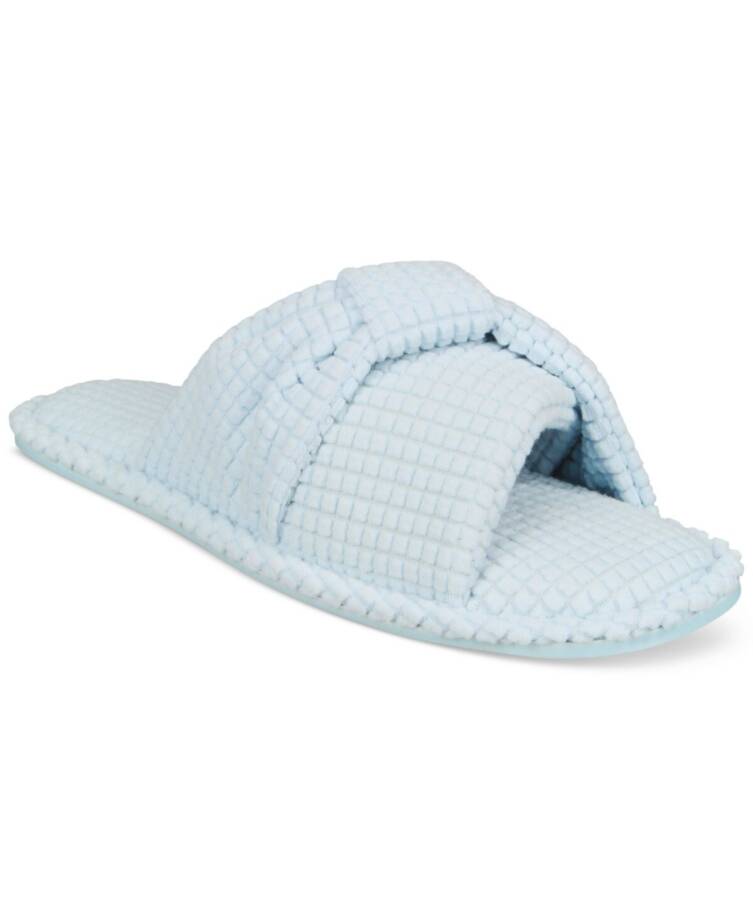 Charter Club Textured Knot-Top Slippers Women's S 5-6 US Crystallin Blue Slip On
