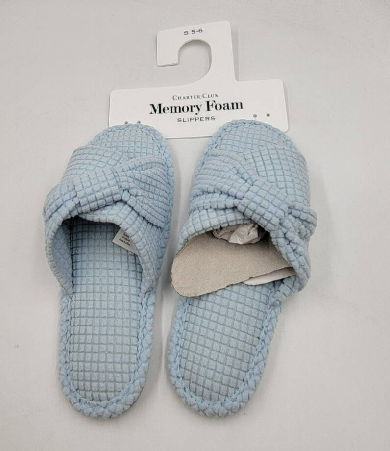 Charter Club Textured Knot-Top Slippers Women's S 5-6 US Crystallin Blue Slip On