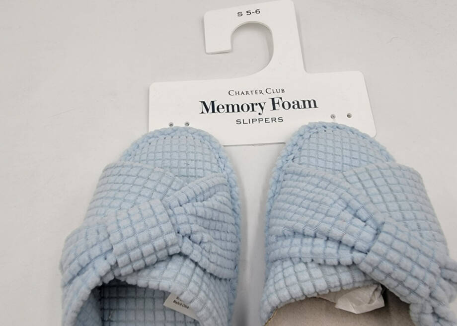 Charter Club Textured Knot-Top Slippers Women's S 5-6 US Crystallin Blue Slip On