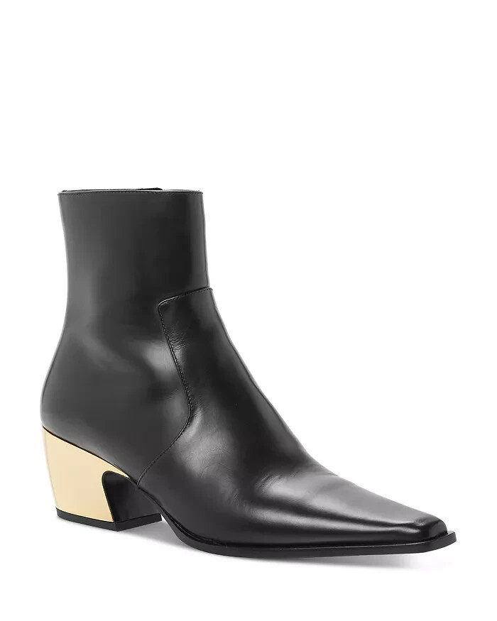 Bottega Veneta Tex Block Heel Booties Women's 38.5/8.5 US Black/Gold Side Zip