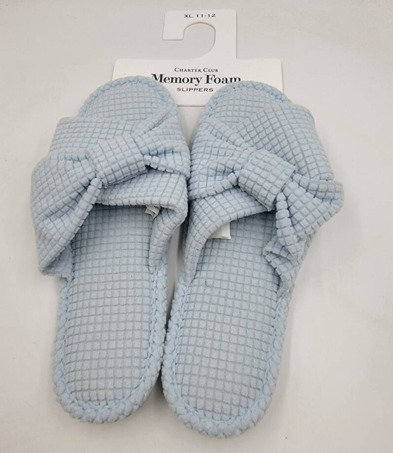 Charter Club Textured Knot-Top Slippers Women's XL 11-12 Crystallin Blue Slip On