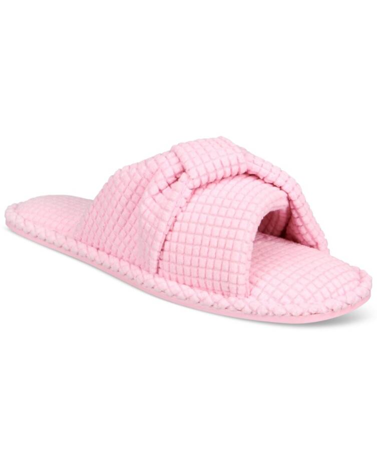 Charter Club Textured Knot-Top Slippers Women's S 5-6US Baby Shower Pink Slip On