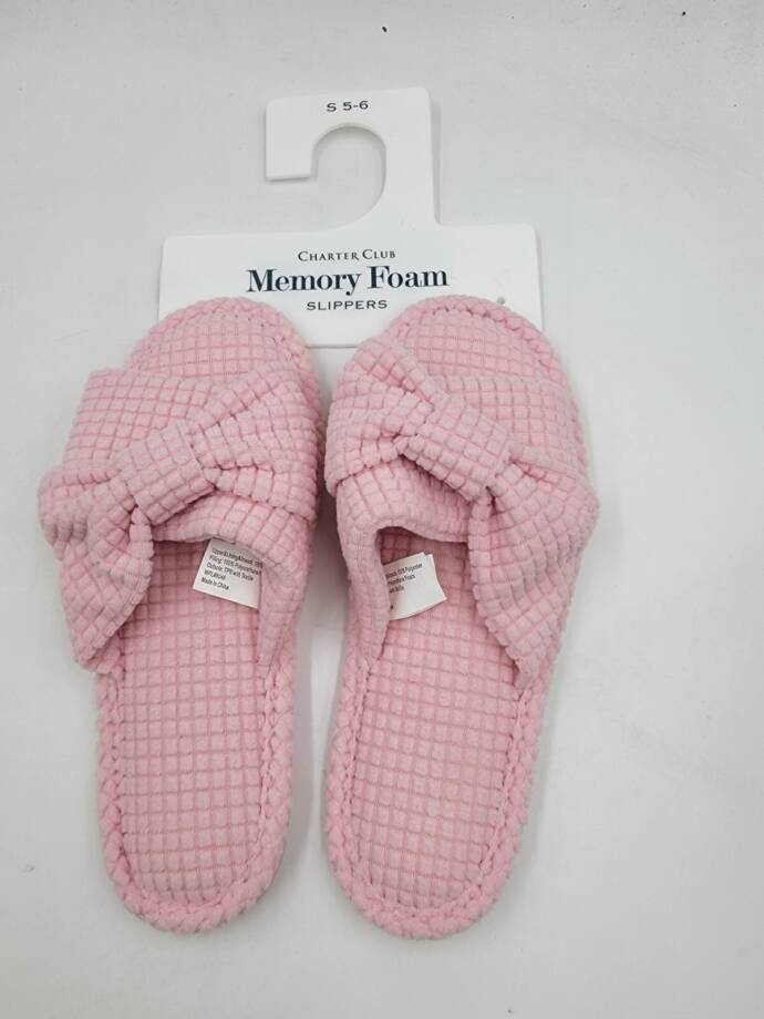 Charter Club Textured Knot-Top Slippers Women's S 5-6US Baby Shower Pink Slip On