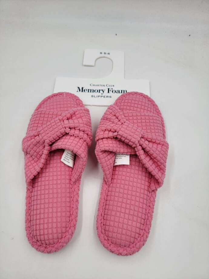 Charter Club Textured Knot-Top Slippers Women's S 5-6 US Pink Taffy Slip On