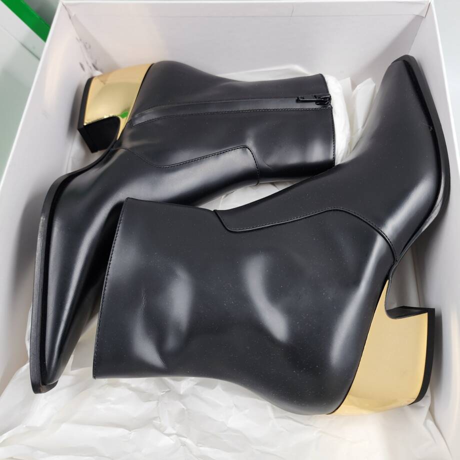 Bottega Veneta Tex Block Heel Booties Women's 38.5/8.5 US Black/Gold Side Zip