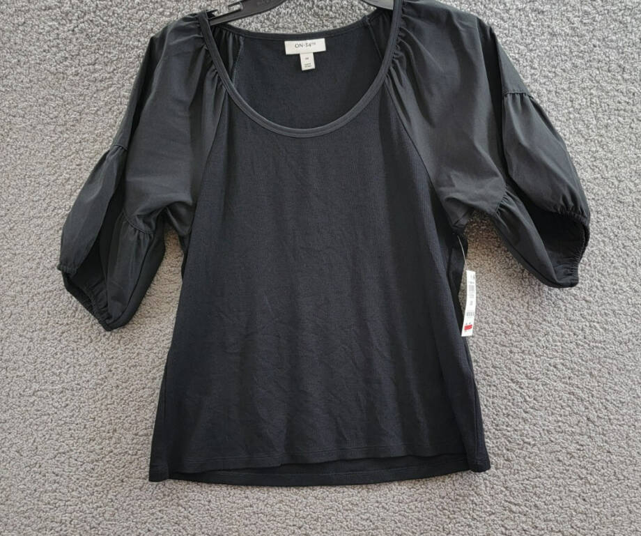 On 34th Trendy Plus Size Scoop-Neck Puff-Sleeve Top Women's 0X Black Pullover