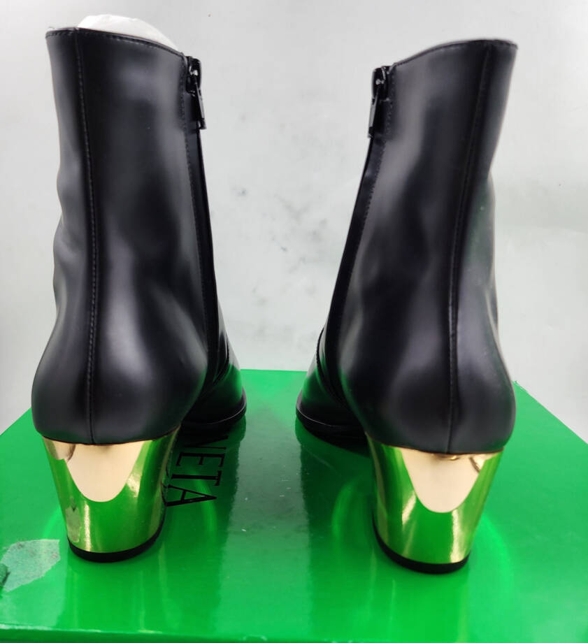 Bottega Veneta Tex Block Heel Booties Women's 38.5/8.5 US Black/Gold Side Zip