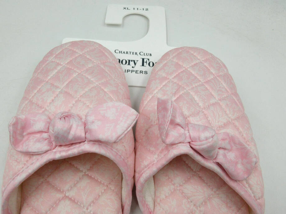 Charter Club Gingham-Print Bow-Top Slippers Women's XL 11-12 Orchid Pink Slip On
