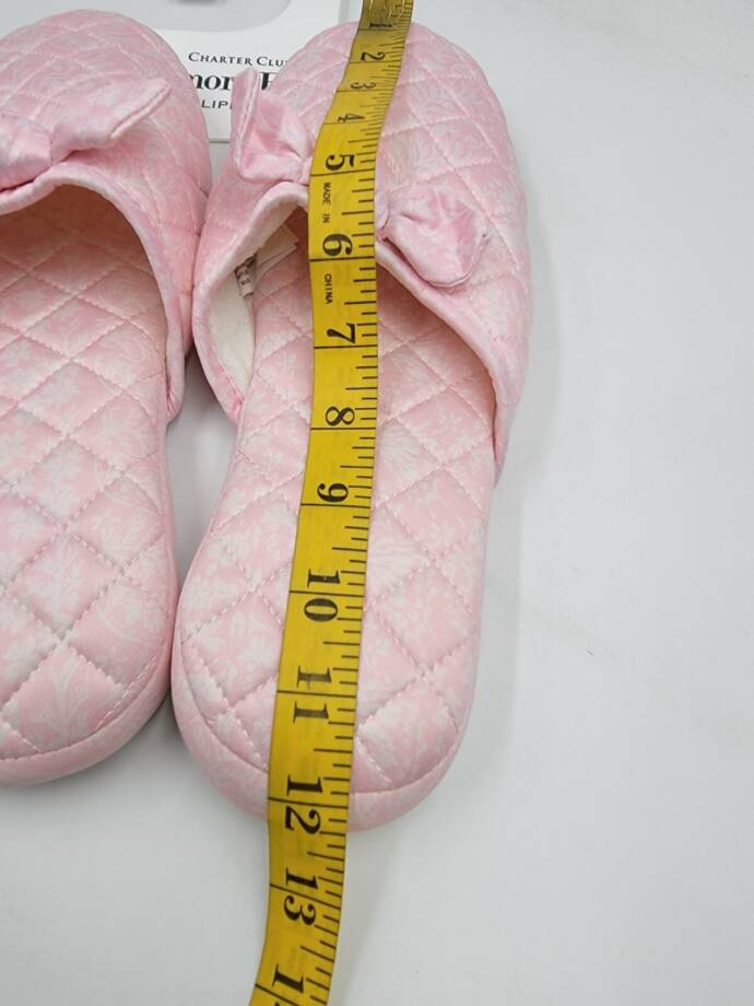 Charter Club Gingham-Print Bow-Top Slippers Women's XL 11-12 Orchid Pink Slip On