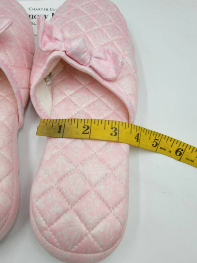 Charter Club Gingham-Print Bow-Top Slippers Women's XL 11-12 Orchid Pink Slip On