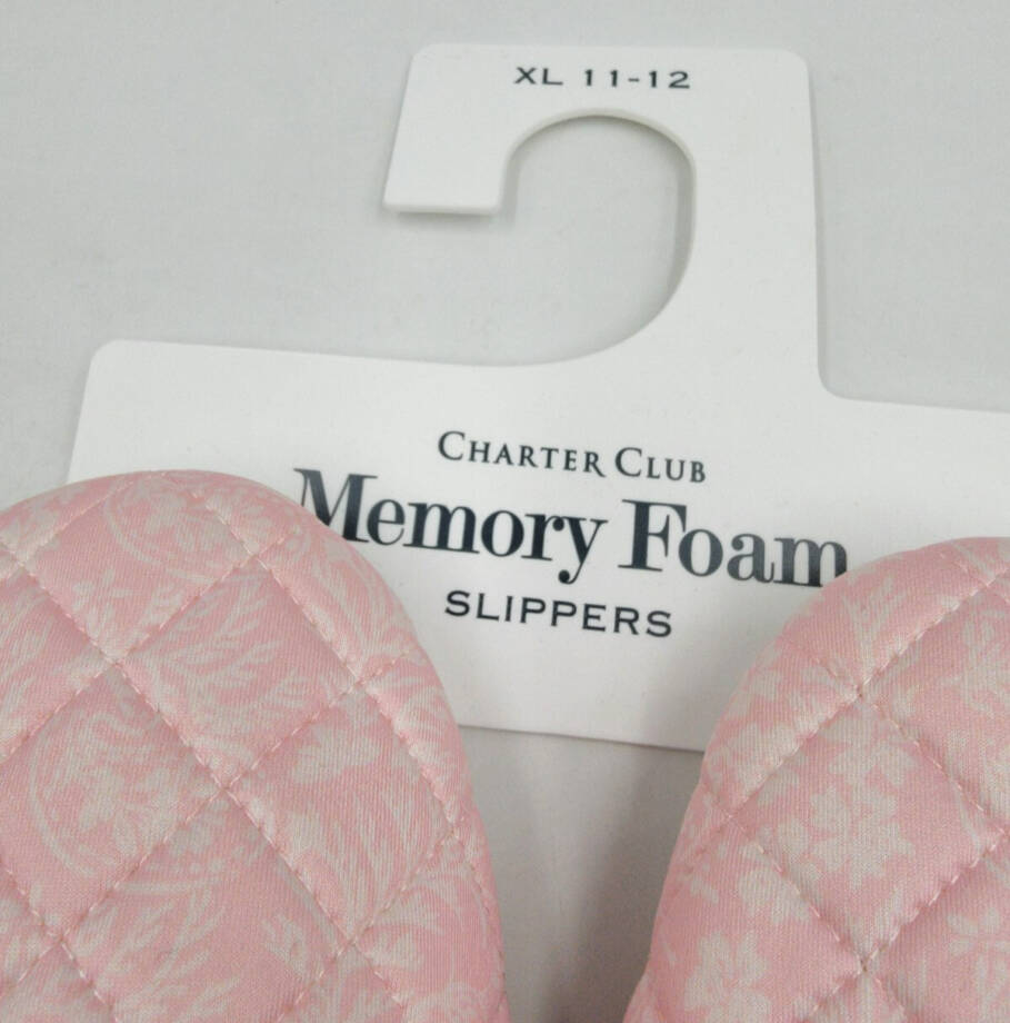 Charter Club Gingham-Print Bow-Top Slippers Women's XL 11-12 Orchid Pink Slip On