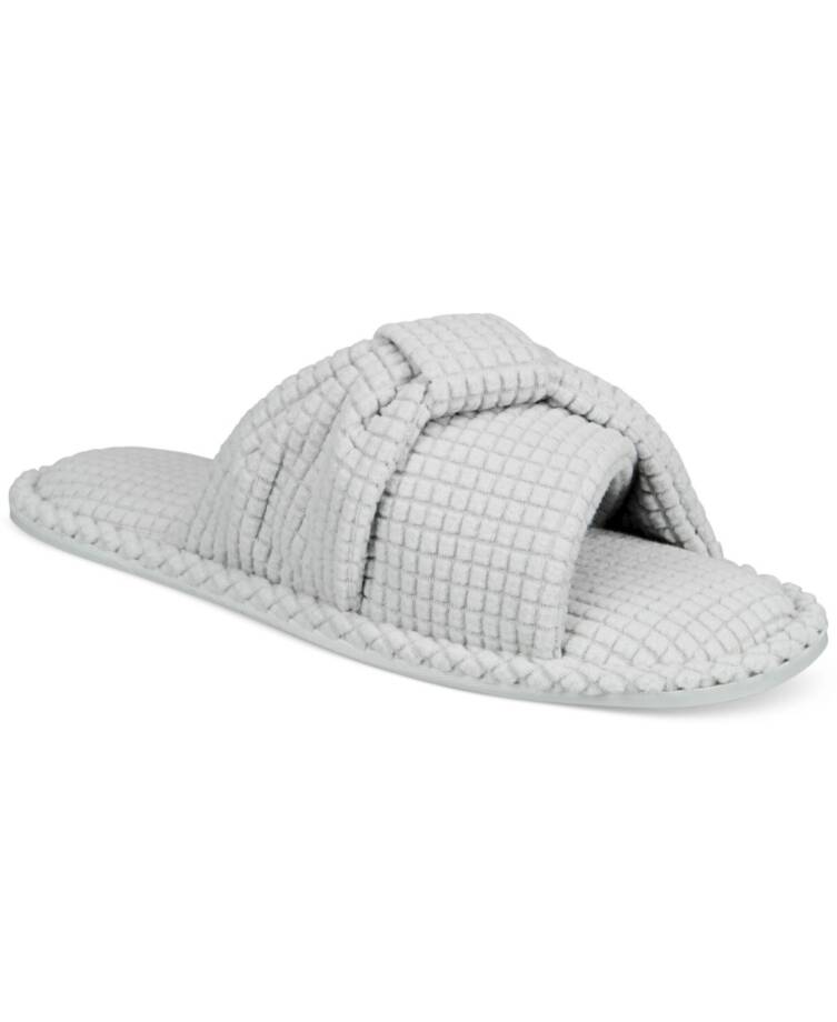 Charter Club Textured Knot-Top Slippers Women's M 7-8 US Sleep Gray Slip On