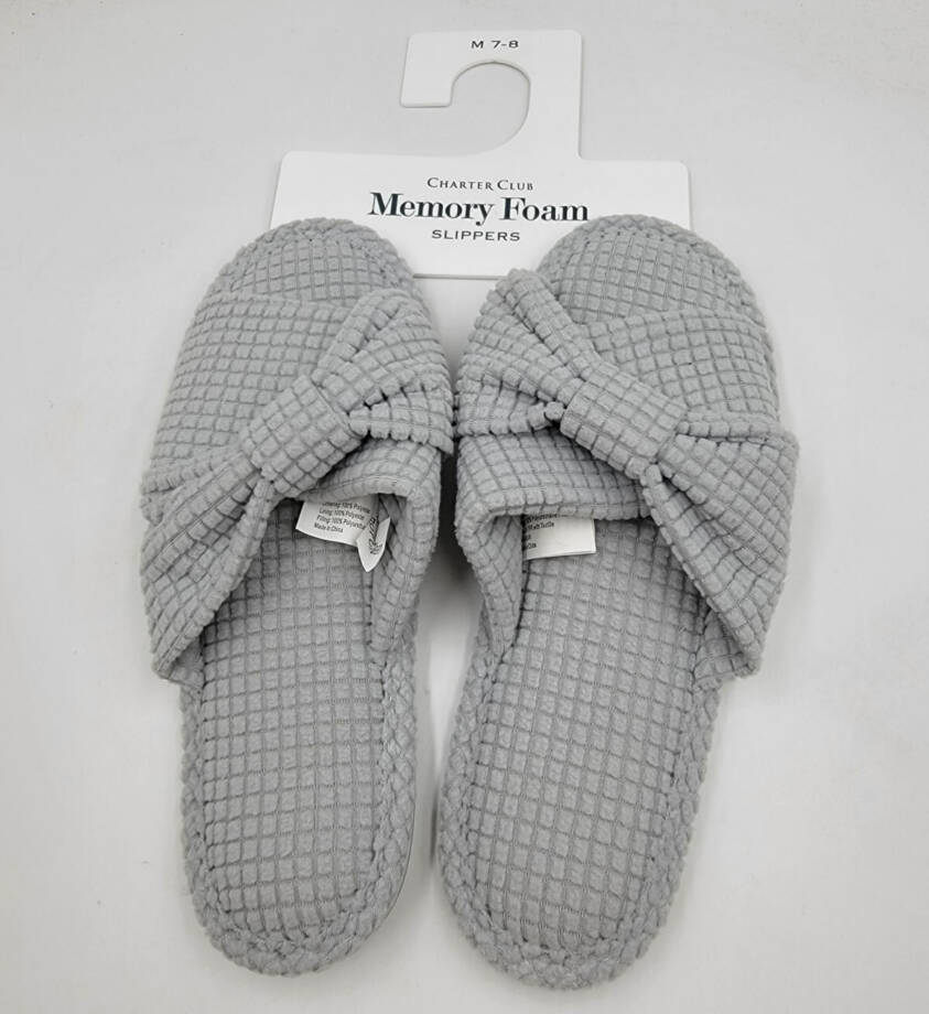 Charter Club Textured Knot-Top Slippers Women's M 7-8 US Sleep Gray Slip On