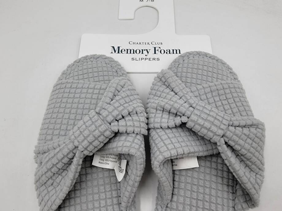 Charter Club Textured Knot-Top Slippers Women's M 7-8 US Sleep Gray Slip On