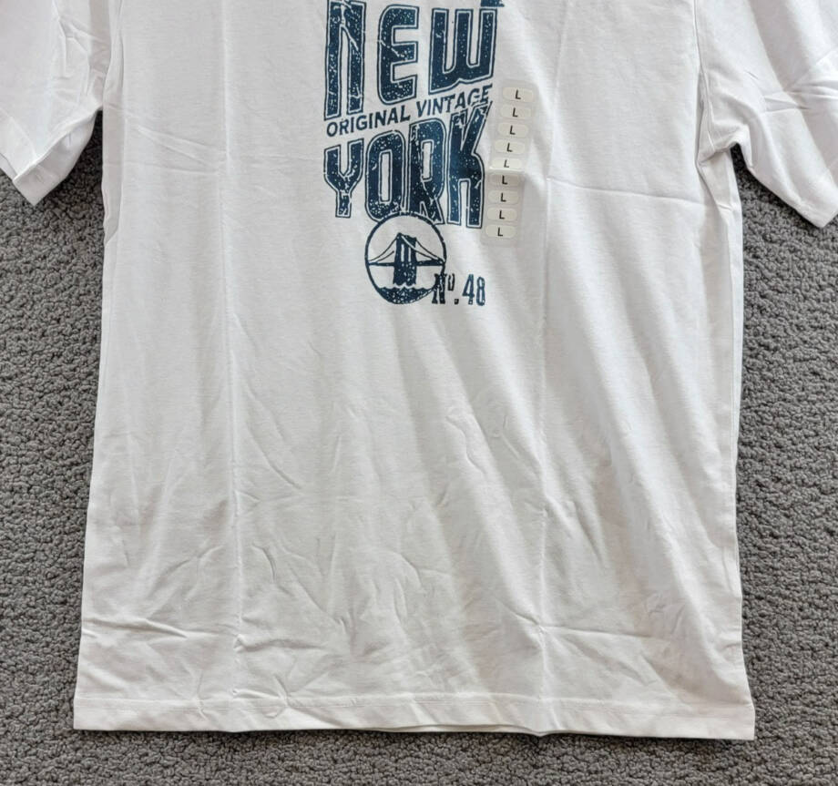 Weatherproof Vintage New York Logo T-Shirt Men's L White Crew Neck Short Sleeve