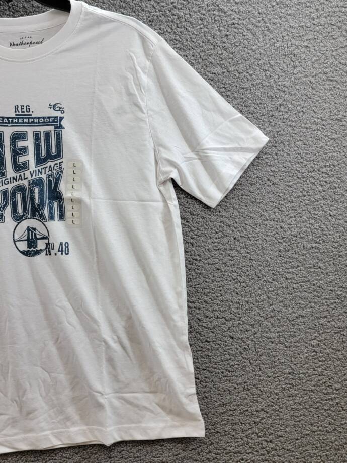 Weatherproof Vintage New York Logo T-Shirt Men's L White Crew Neck Short Sleeve