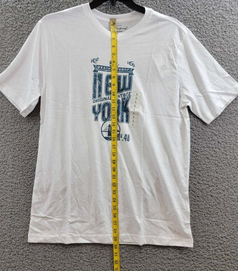 Weatherproof Vintage New York Logo T-Shirt Men's L White Crew Neck Short Sleeve