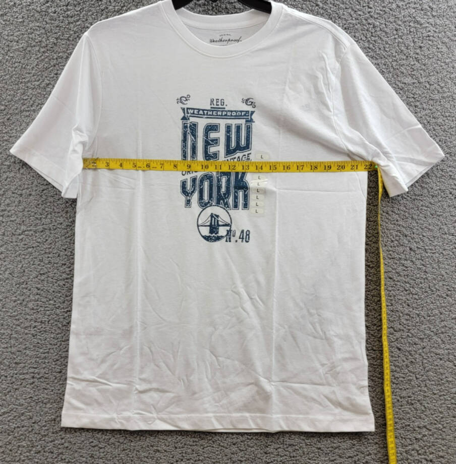 Weatherproof Vintage New York Logo T-Shirt Men's L White Crew Neck Short Sleeve