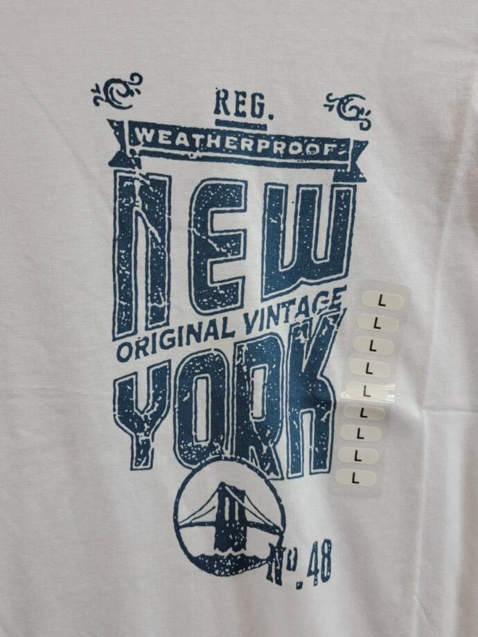 Weatherproof Vintage New York Logo T-Shirt Men's L White Crew Neck Short Sleeve