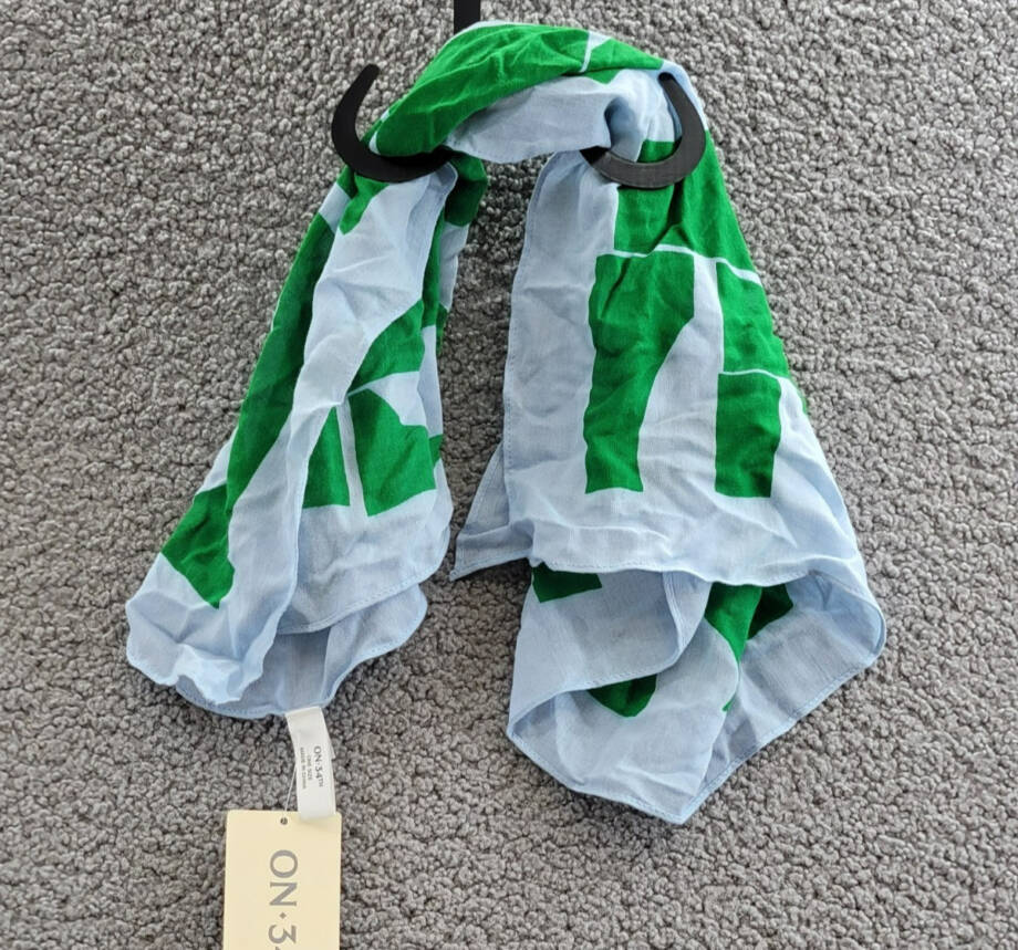 On 34th Abstract Geo Square Scarf Women's One Size Green/Blue