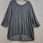 COIN 1804 Plus Size Cozy 3/4 Rolled Sleeve Button Back Top Women's 3X Charcoal