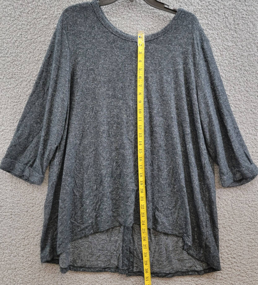 COIN 1804 Plus Size Cozy 3/4 Rolled Sleeve Button Back Top Women's 3X Charcoal