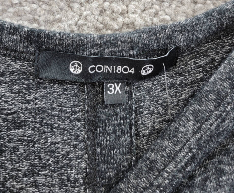 COIN 1804 Plus Size Cozy 3/4 Rolled Sleeve Button Back Top Women's 3X Charcoal