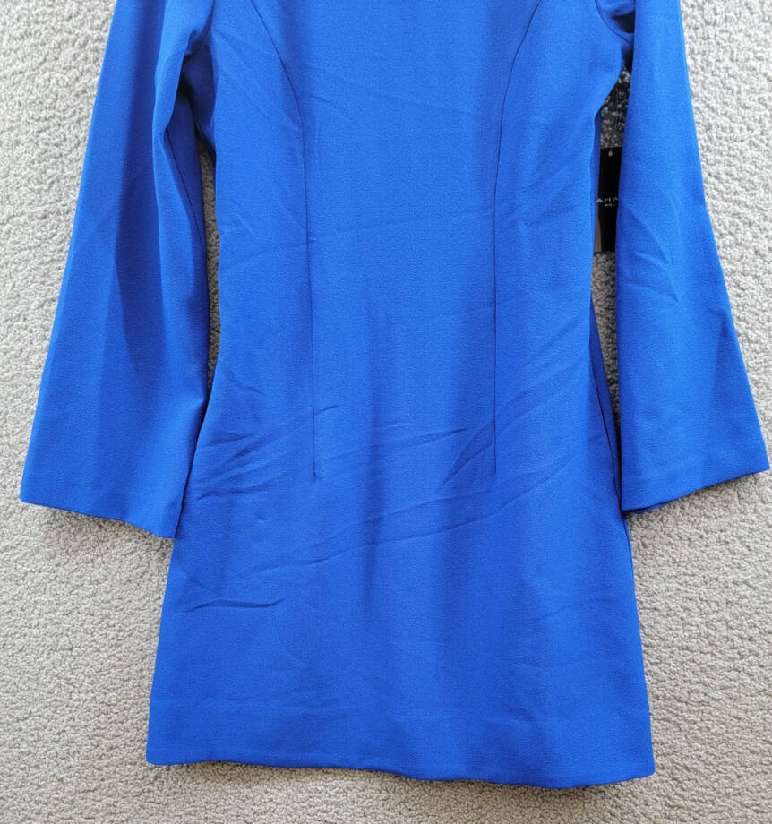 Tahari ASL Rhinestone Trim Shift Dress Women's 2 Cobalt Long Sleeve Zip/Button