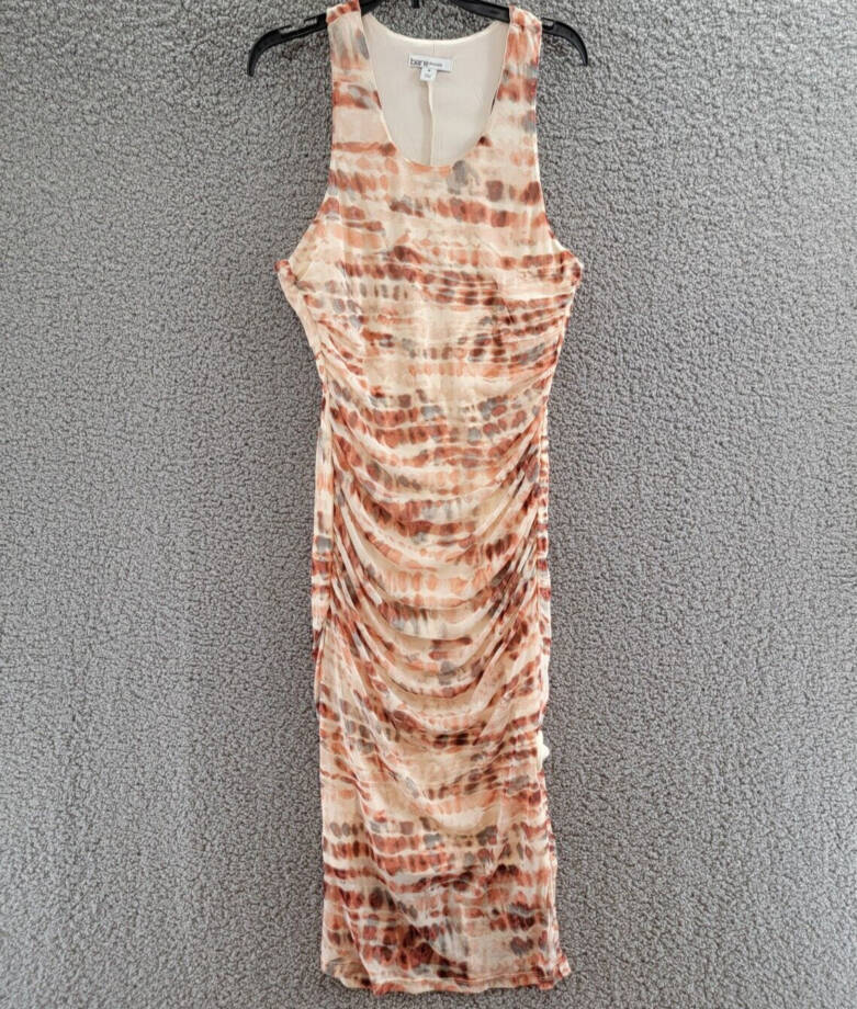 Bar III Tie-Dyed Midi Dress Womens M Red Canyon Combo Ruched Scoop Neck Pullover