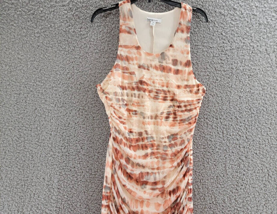 Bar III Tie-Dyed Midi Dress Womens M Red Canyon Combo Ruched Scoop Neck Pullover