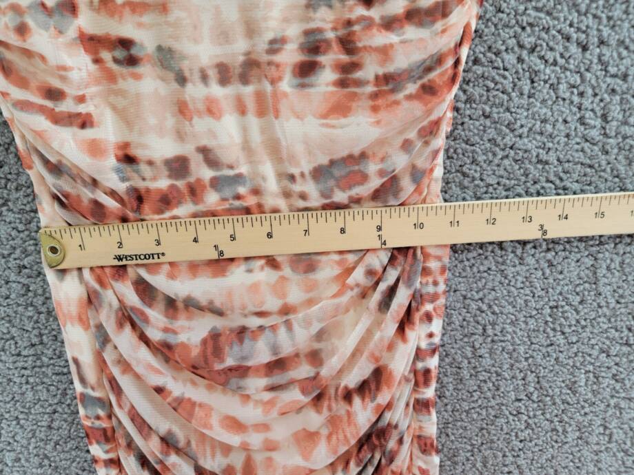 Bar III Tie-Dyed Midi Dress Womens M Red Canyon Combo Ruched Scoop Neck Pullover