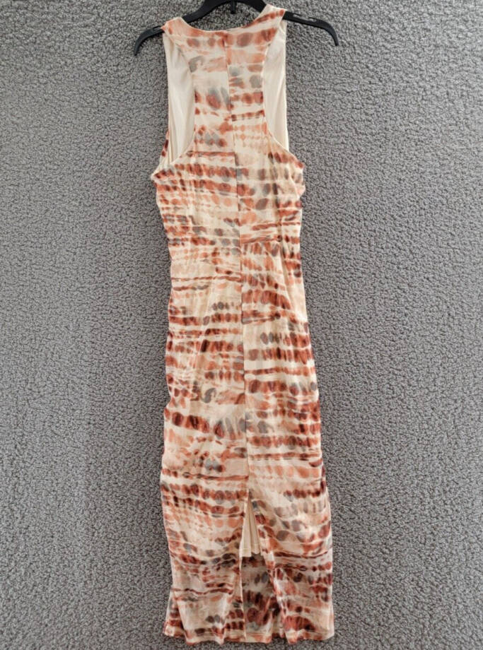 Bar III Tie-Dyed Midi Dress Womens M Red Canyon Combo Ruched Scoop Neck Pullover