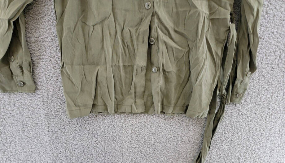 Jessica Simpson Jessa Button Front Tie Safari Jacket Women's S Olive Long Sleeve