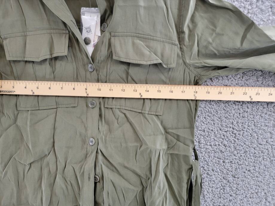 Jessica Simpson Jessa Button Front Tie Safari Jacket Women's S Olive Long Sleeve