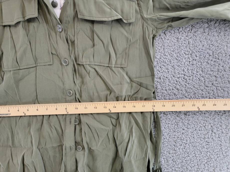 Jessica Simpson Jessa Button Front Tie Safari Jacket Women's S Olive Long Sleeve